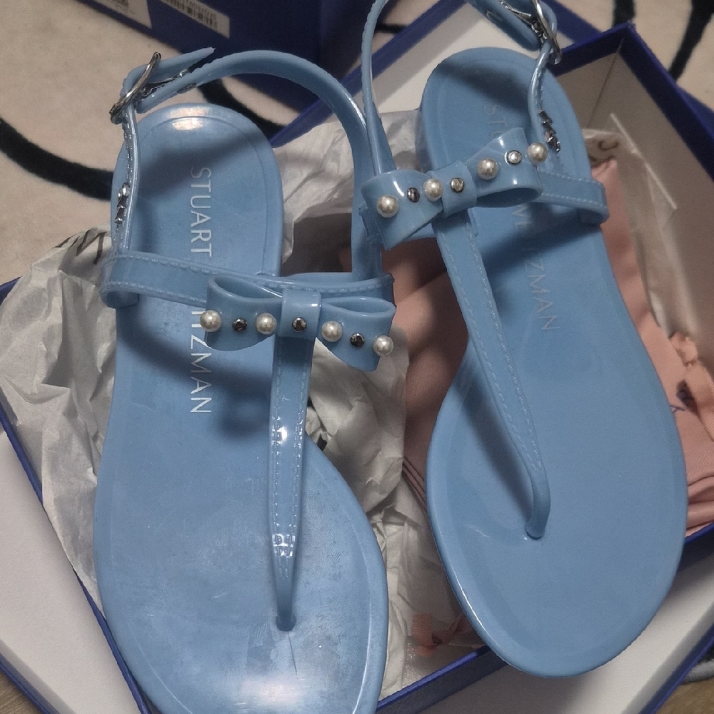 Stuart Weitzman Light Blue Sandals with Pearl Accents